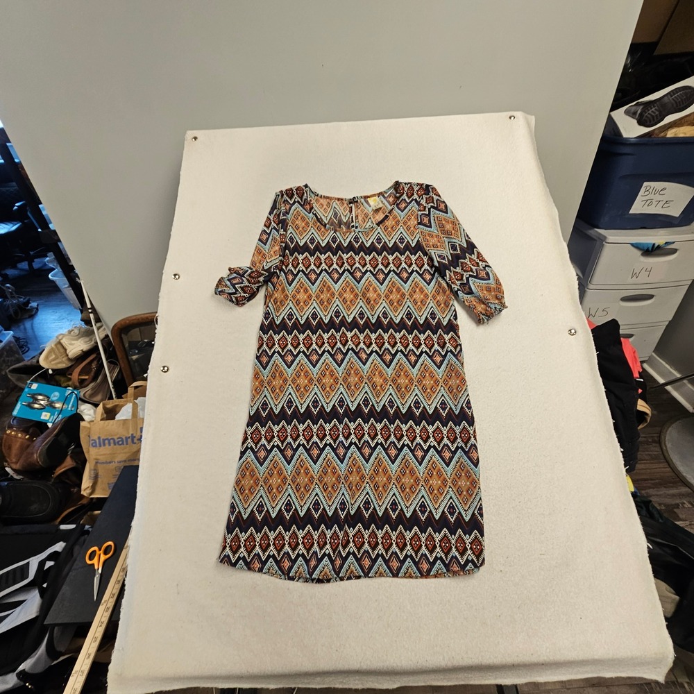Paisley and Ivy Geometric Diamond Print Shift Dress Navy Rust Blue Small 3955